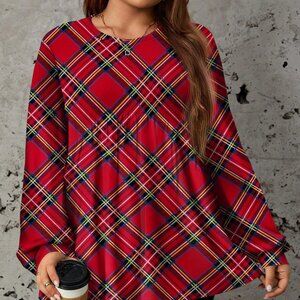 Multicolor Casual Women's Plaid Print Loose Fit Long Sleeve Sweatshirt